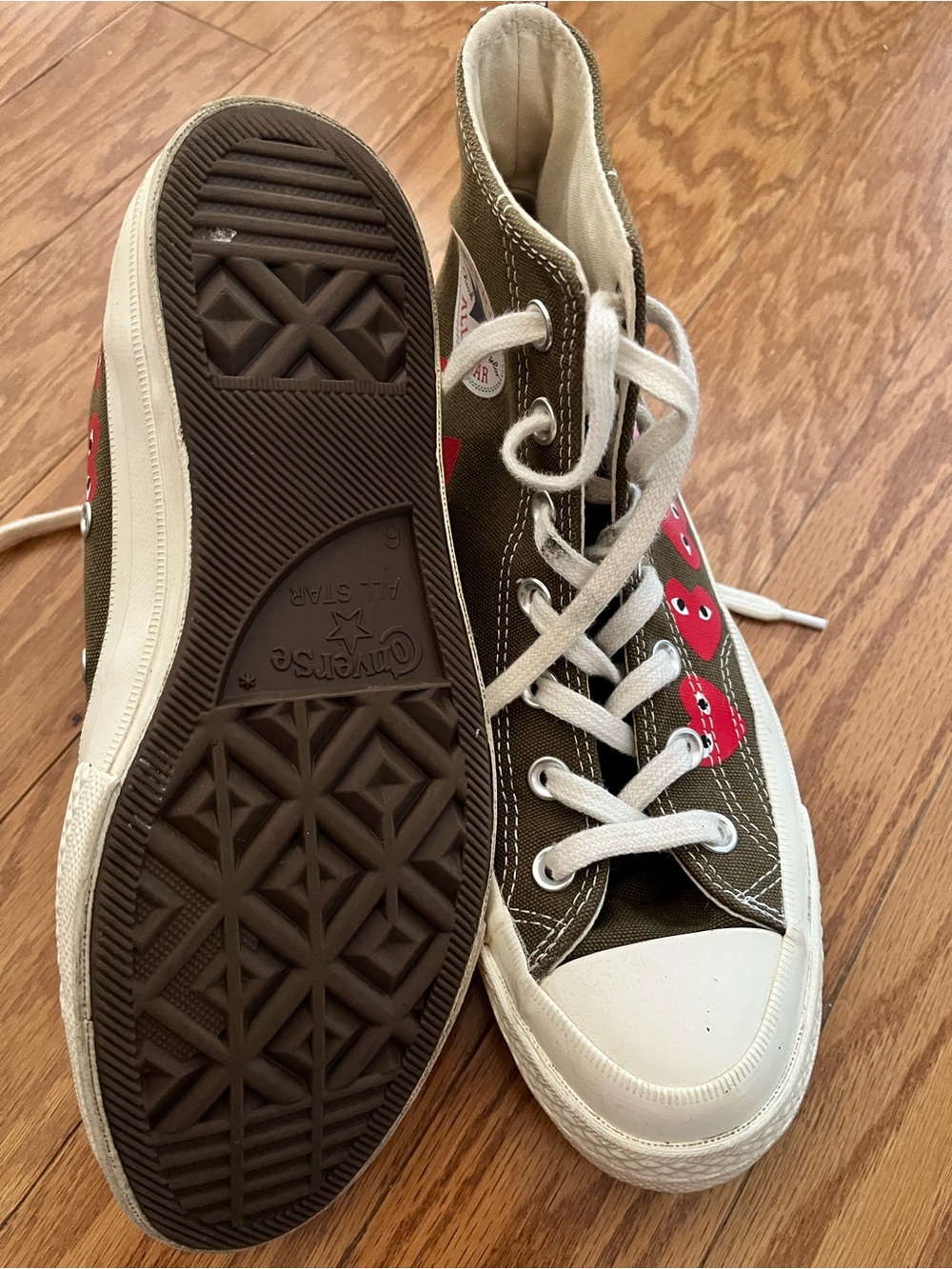 Converse High-Top Sneakers in Olive with Red Heart Accents